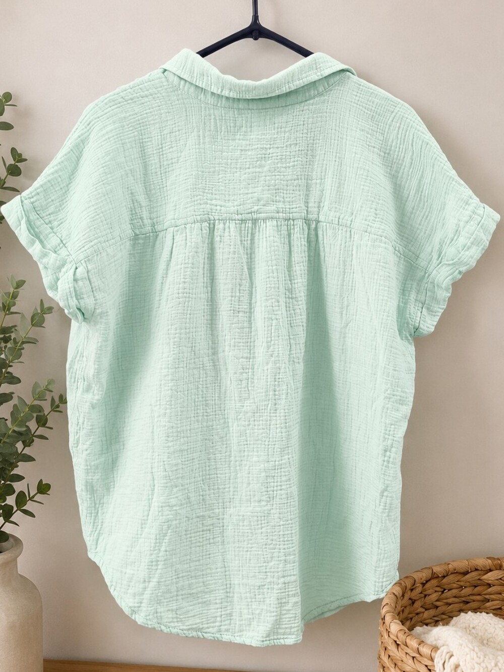Style & Co Mint Green Gauze Cotton Blouse Large Boho Top - Picture 4 of 13